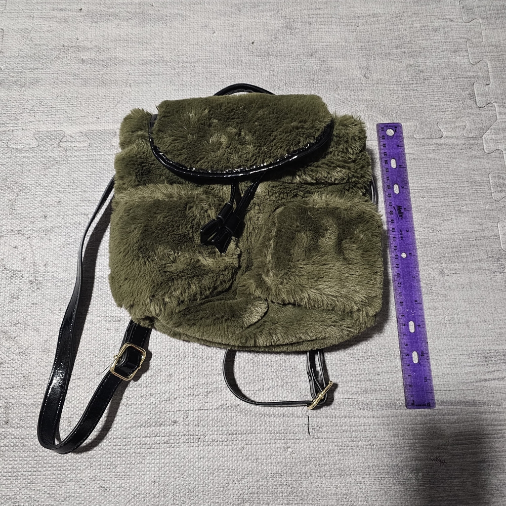 Olive Green Faux Fur Backpack